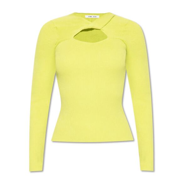 Samsøe Samsøe Everly Twist Front Organic Cotton Lime Green Sweater Size XL - Picture 2 of 10